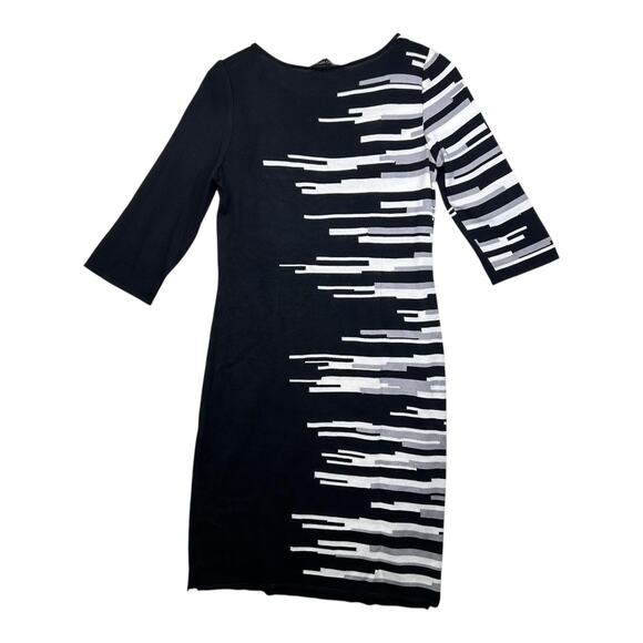 Ming Wang Dress Womens Small Black White Sweater Sheath 3/4 Sleeve Embellished - Picture 1 of 9